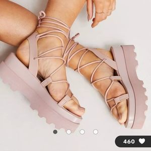 ASOS DESIGN Trent tie leg flatform sandals in Blush